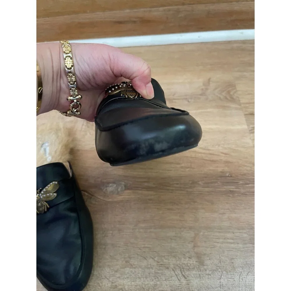 EUC I.N.C Black Leather & Faux Fur Bee Loafers